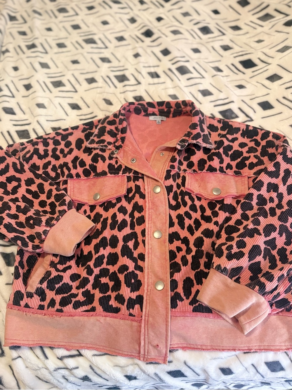 white birch Coral and Black Leopard Corduroy Crop Jacket